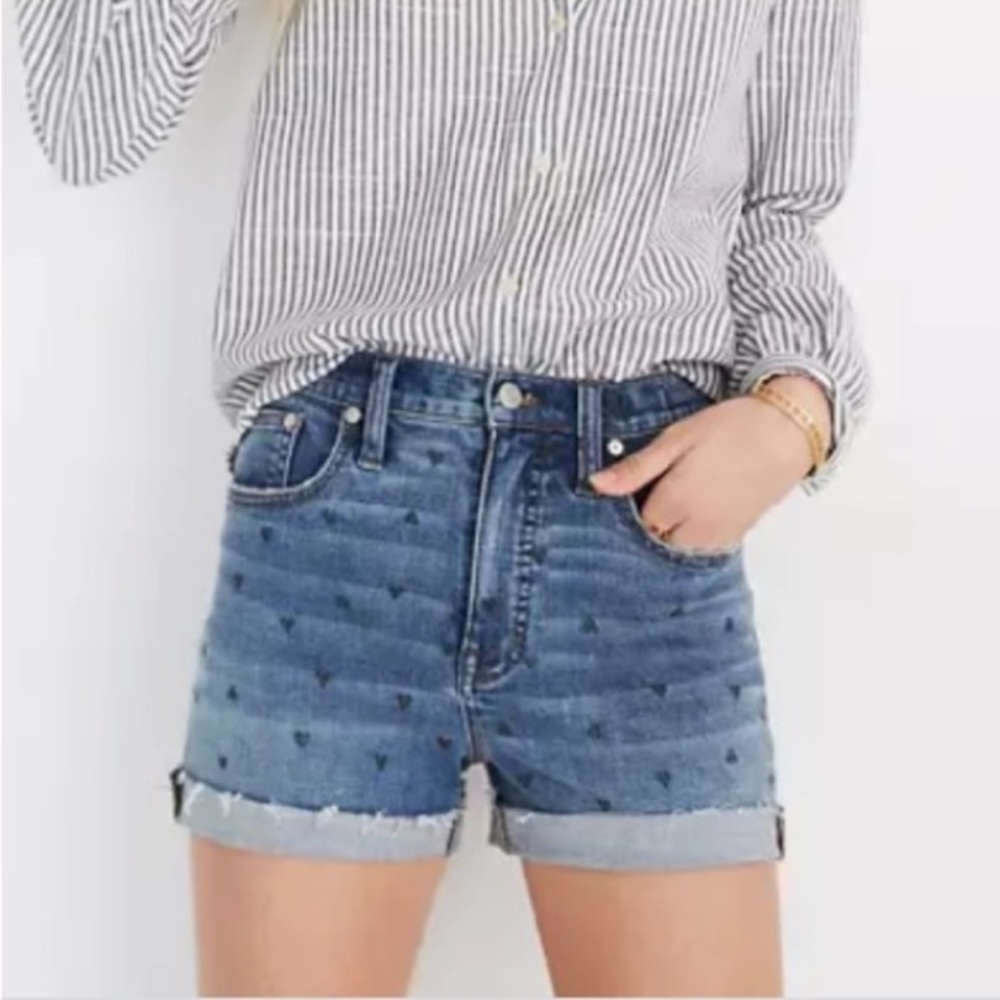 Madewell Denim Shorts high rise heart print Sz 27
